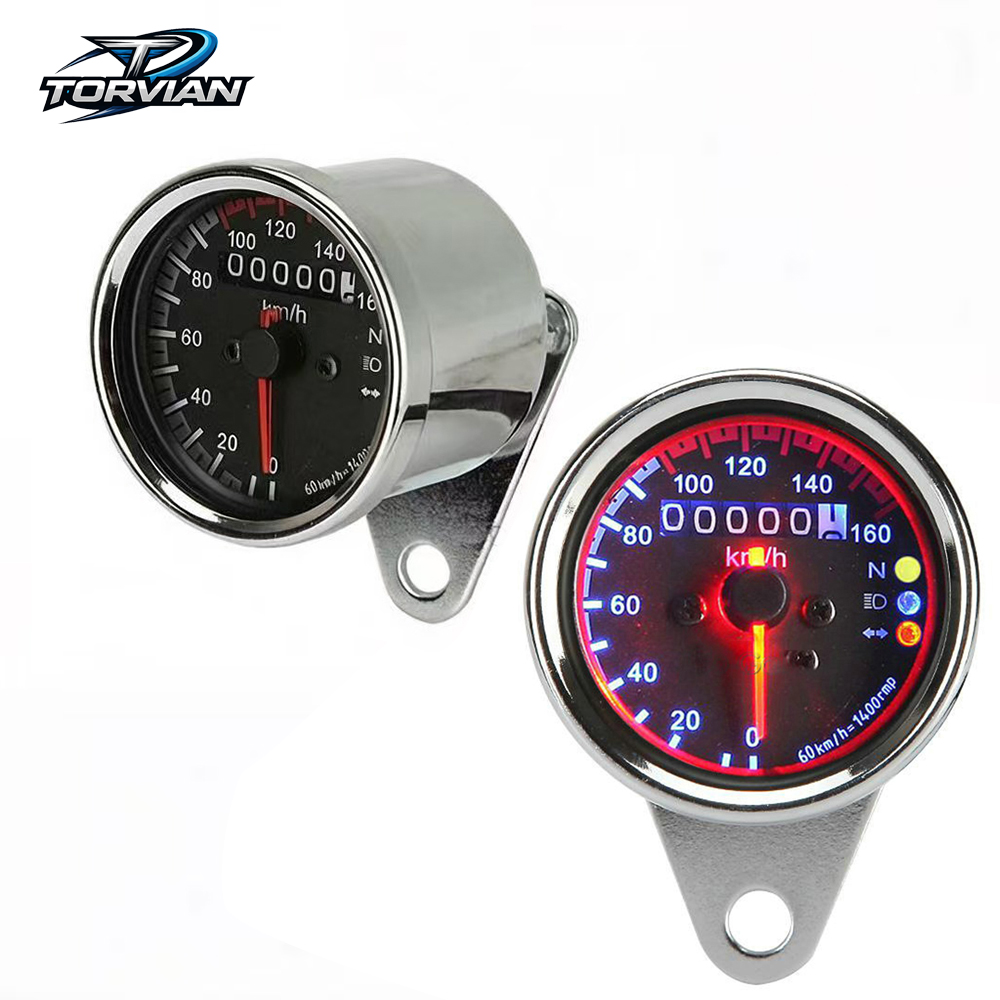 Analog Meter Gauge - Torvian デュアル LED オートバイスピードメーター走行距離計ゲージ 160km/h レトロアナログメーター