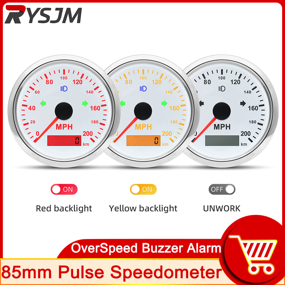 Analog Meter Gauge - Kmhスピードメーターゲージ、パルススピードメーター、走行距離計、信号灯、ディーゼル、ガソリン、12v、24v、125、200 mph、85mm用にカスタマイズ