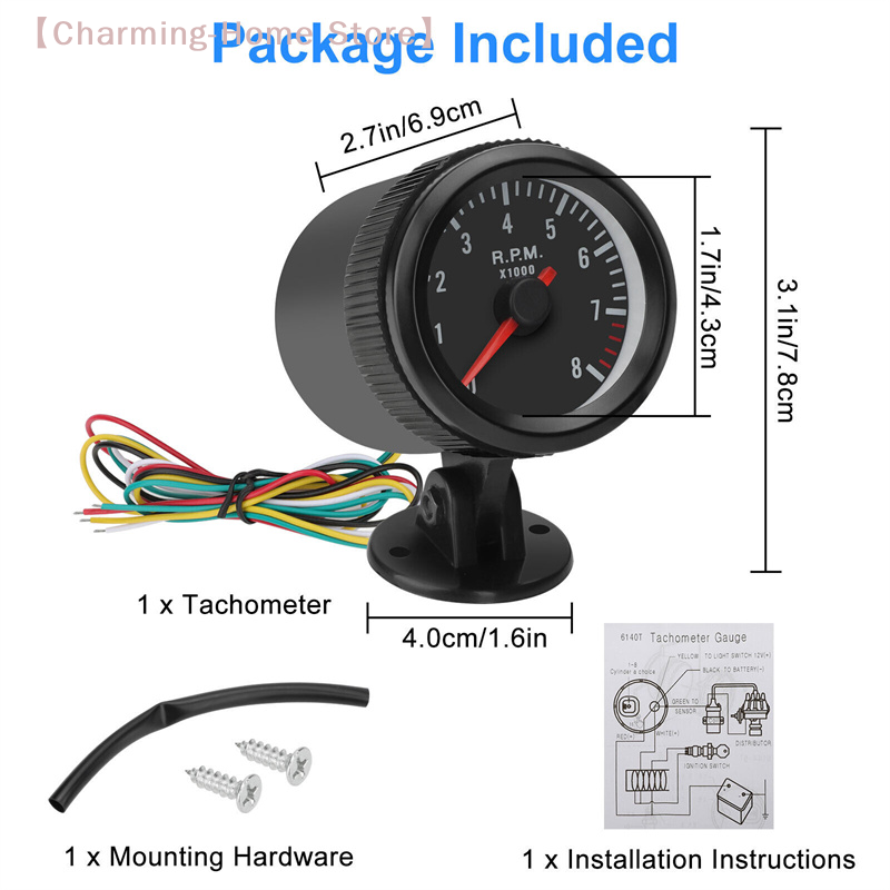 【M】2インチ 52mm 車用メーター タコメーター RPM - Analog Meter Gauge のレビューと価格