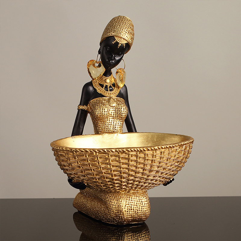 アフリカの少女が皿を抱えた彫刻像、ホームオフィス装飾収納オー - Vintage Collectible Furniture のレビューと価格