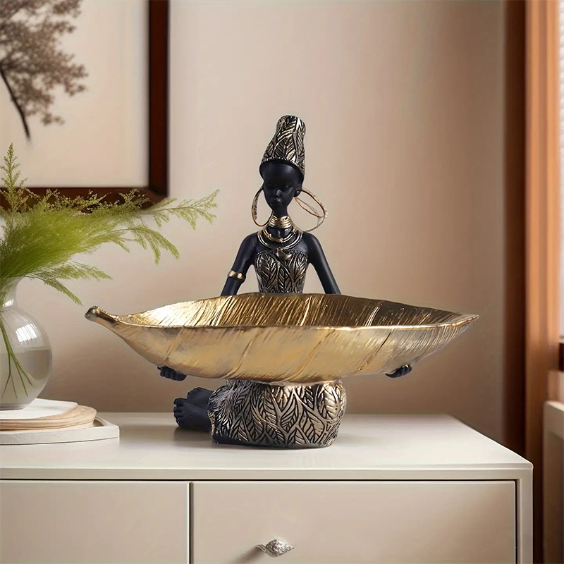 アフリカの少女が皿を抱えた彫刻像、ホームオフィス装飾収納オー - Vintage Collectible Furniture のレビューと価格