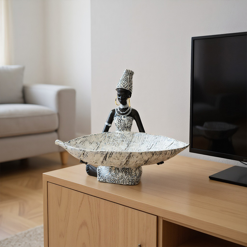 アフリカの少女が皿を抱えた彫刻像、ホームオフィス装飾収納オー - Vintage Collectible Furniture のレビューと価格