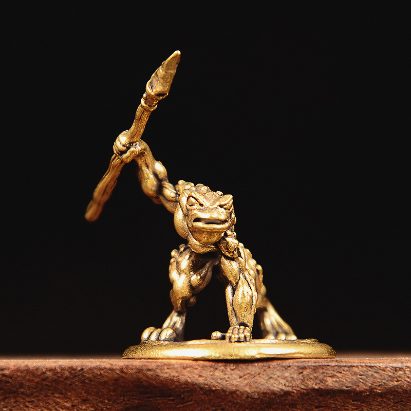 ヴィンテージ真鍮製カエル戦士フィギュア、槍を持ったカエル兵士 - Vintage Collectible Furniture のレビューと価格